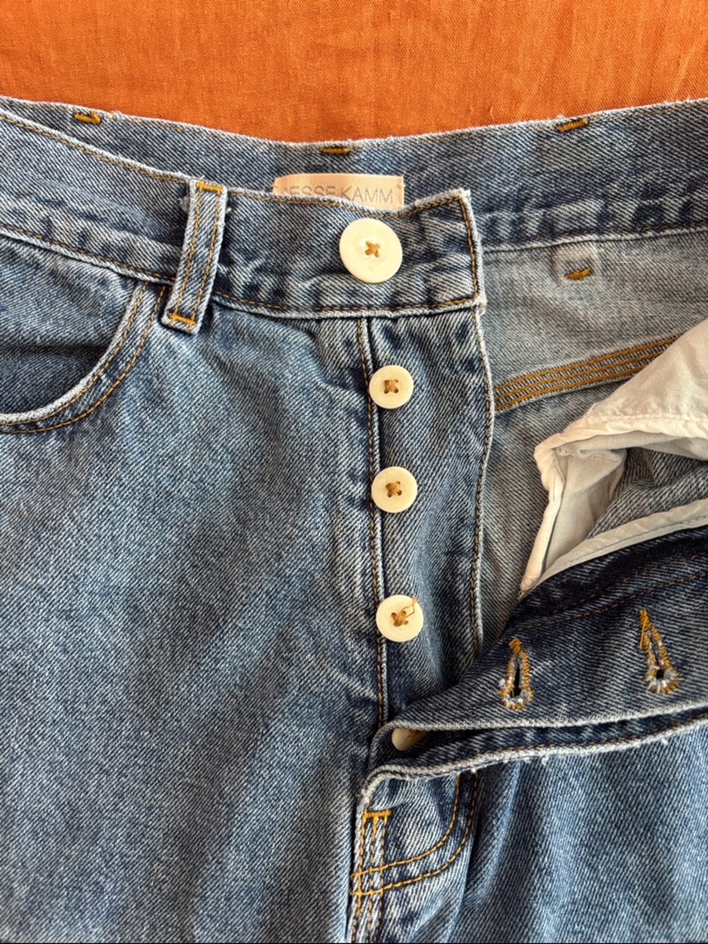 Jesse Kamm Wide Leg Patchwork Jeans in Medium Blue - Picture 4 of 10
